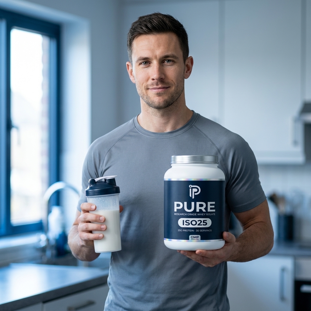 Athlete preparing a PURE protein shake at home